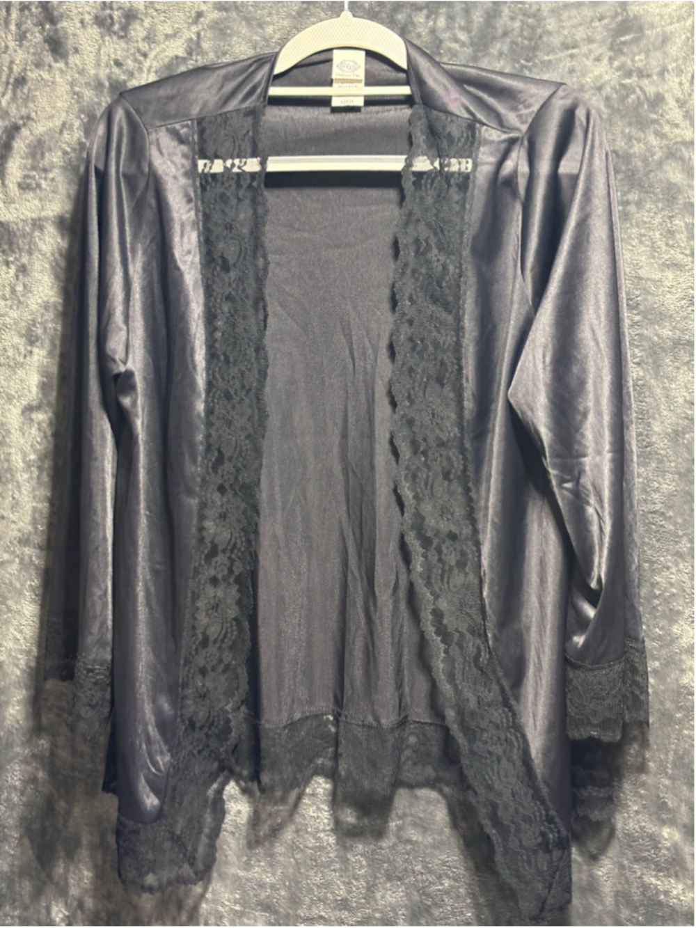 Vintage Undercover Wear Black Lace Trim Open Front Cardigan Robe XL EUC Whimsigo - Picture 1 of 8